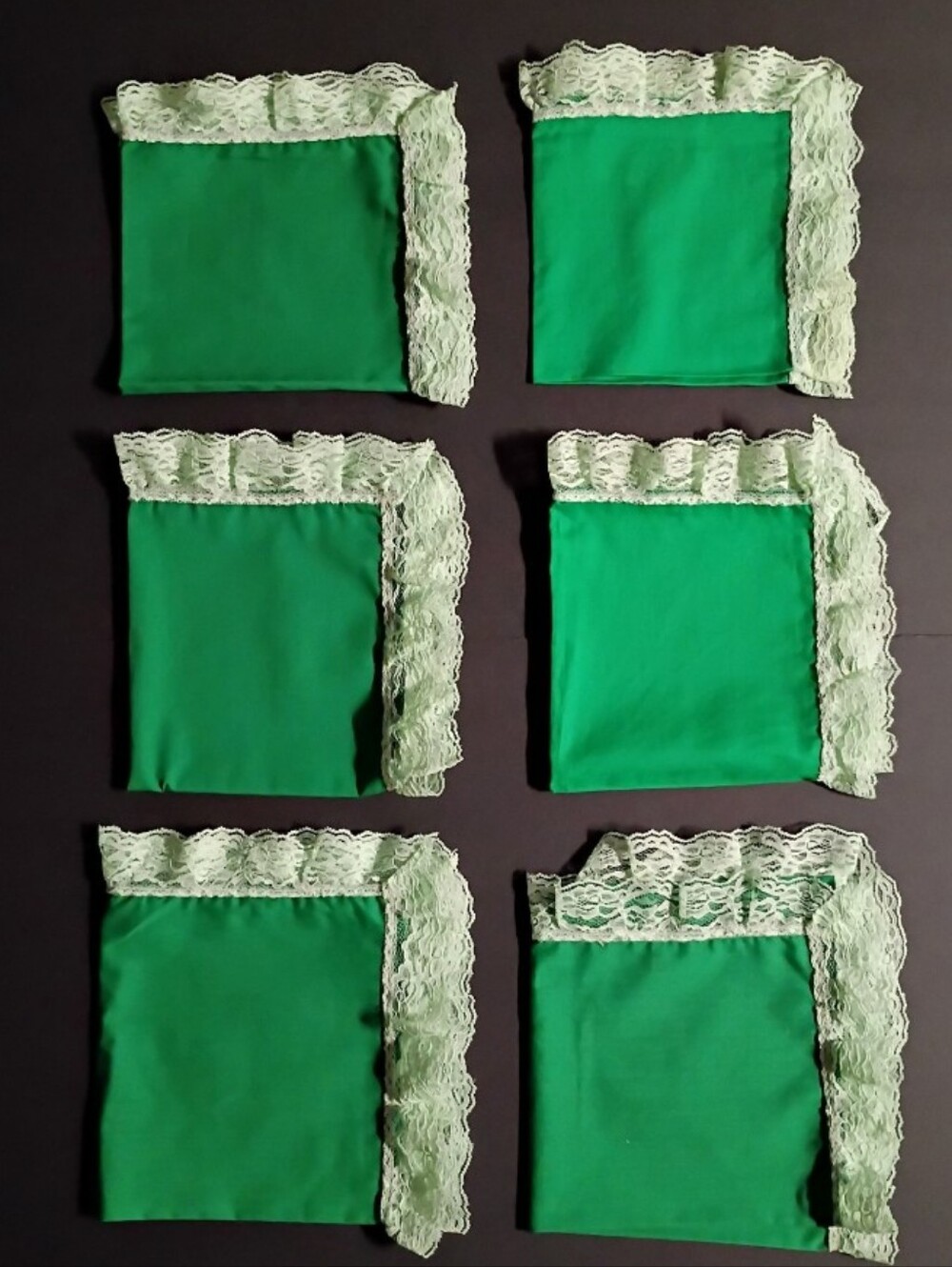 Vintage Green Handkerchiefs with Lace Trim - Lot of 6